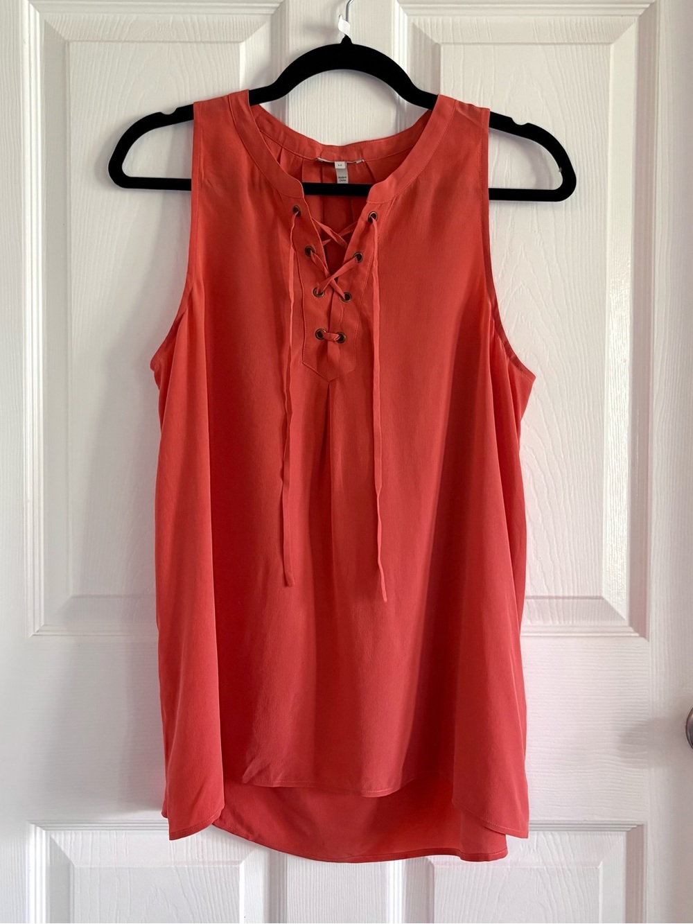 Joie 100% Silk Tank Blouse Top Lace Up Front Coral Orange Summer Tropical M